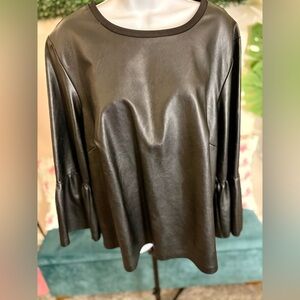 Eloquii Black Faux Leather Bell Sleeve Top